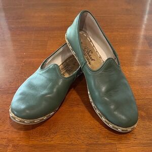 Sabah Olive Green Leather Slip On Loafers‎ Turkish Handmade Shoes EU 38 US 7